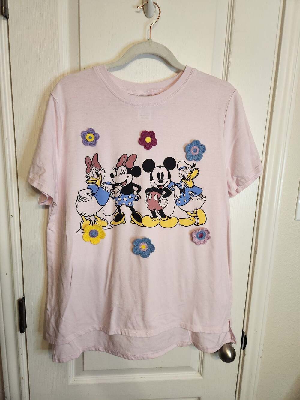 Disney Mickey & Friends Light Pink Short Sleeve T-Shirt with Crochet Flowers